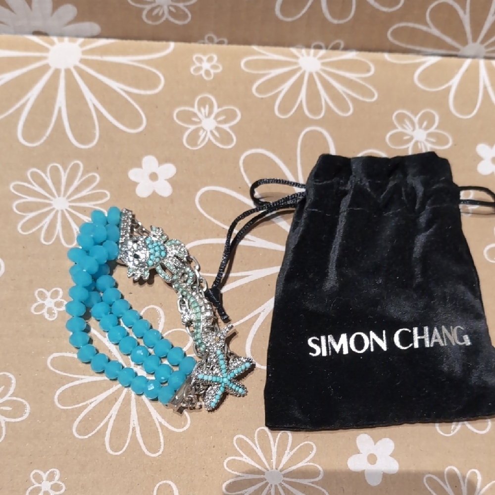 Simon Chang Aqua and Silver Beaded Bracelet